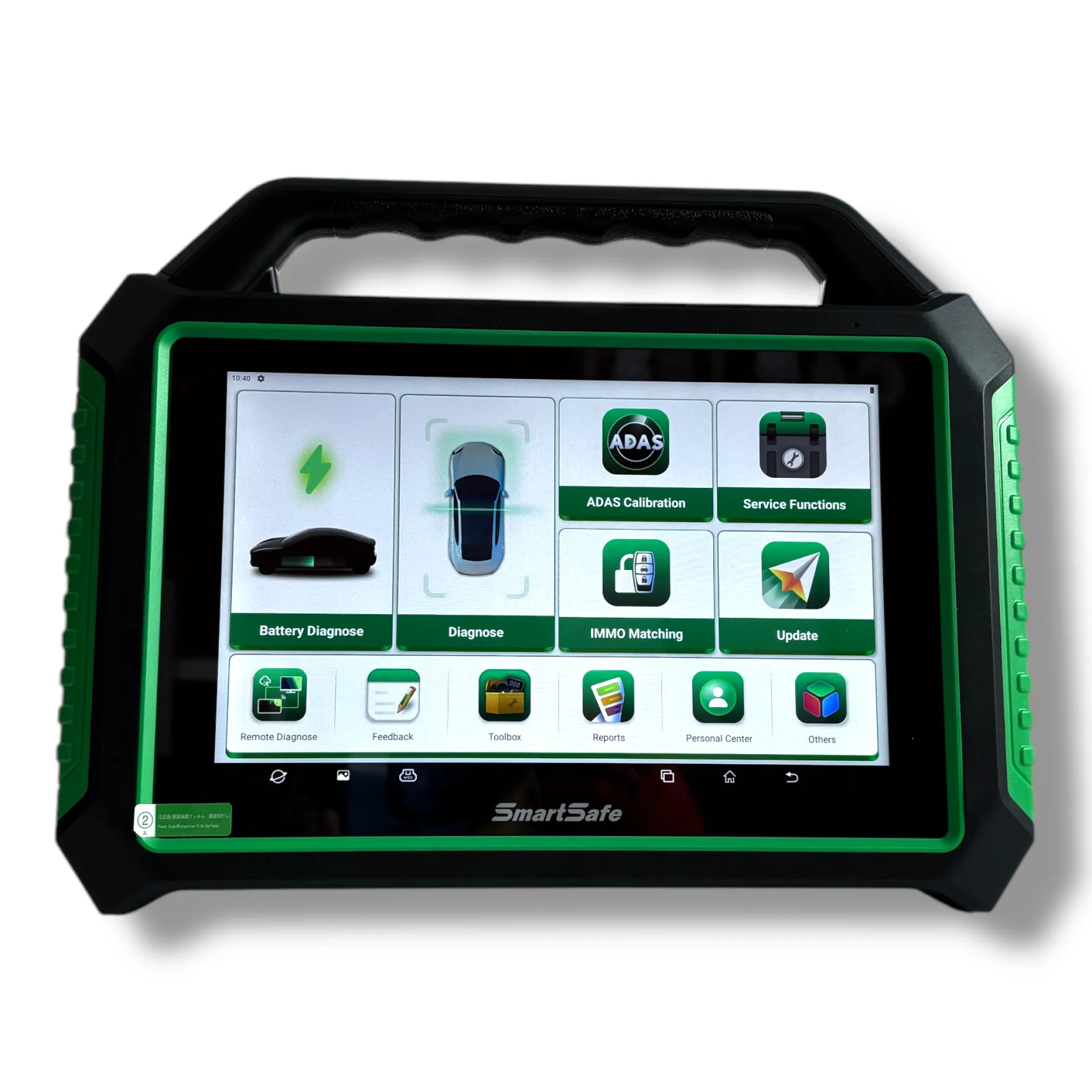 Escáner automotriz SmartSafe P01 para diagnóstico multimarca de vehículos eléctricos, híbridos y de combustión.